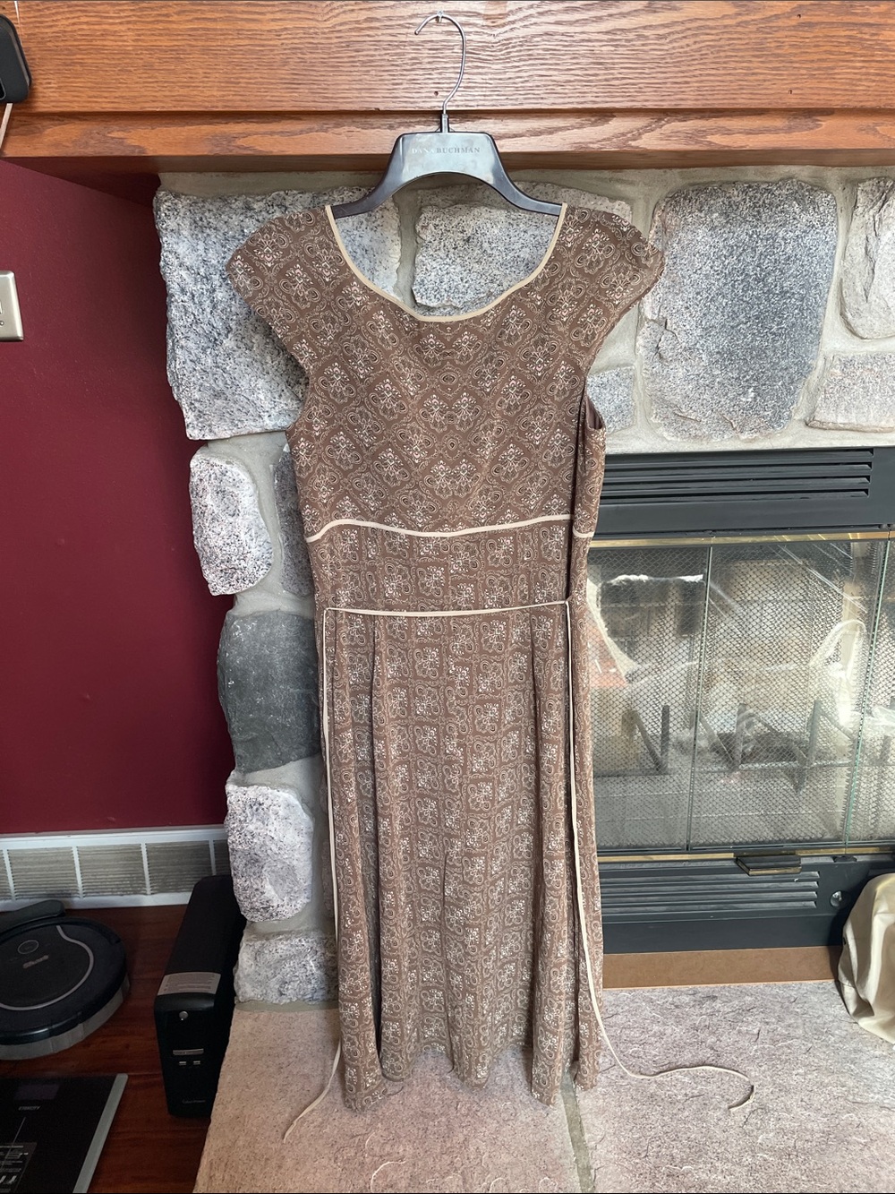 LOFT Brown Maxi Dress with Cream Trim - Picture 4 of 5